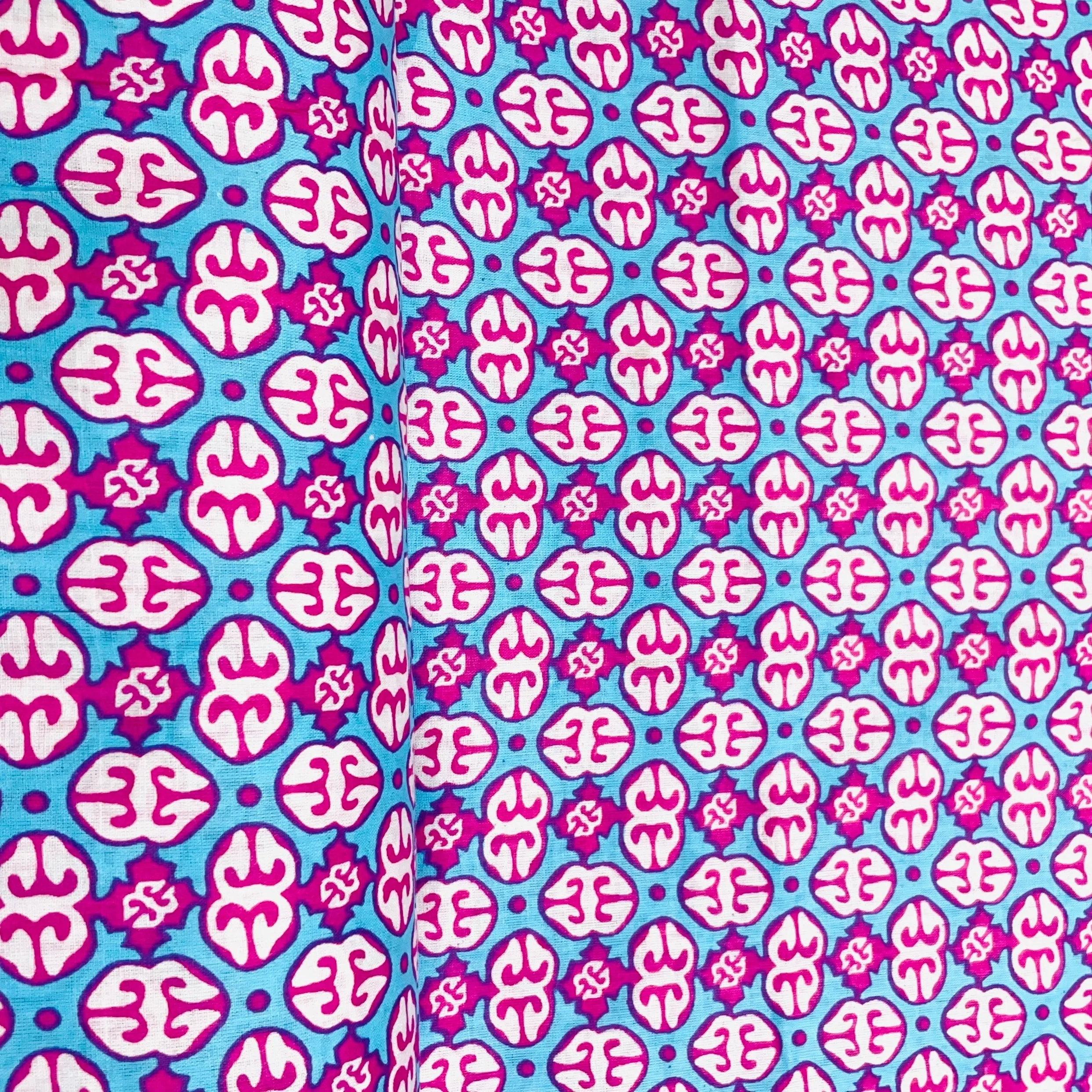 Blue & Pink Geometerical Print Cotton Fabric