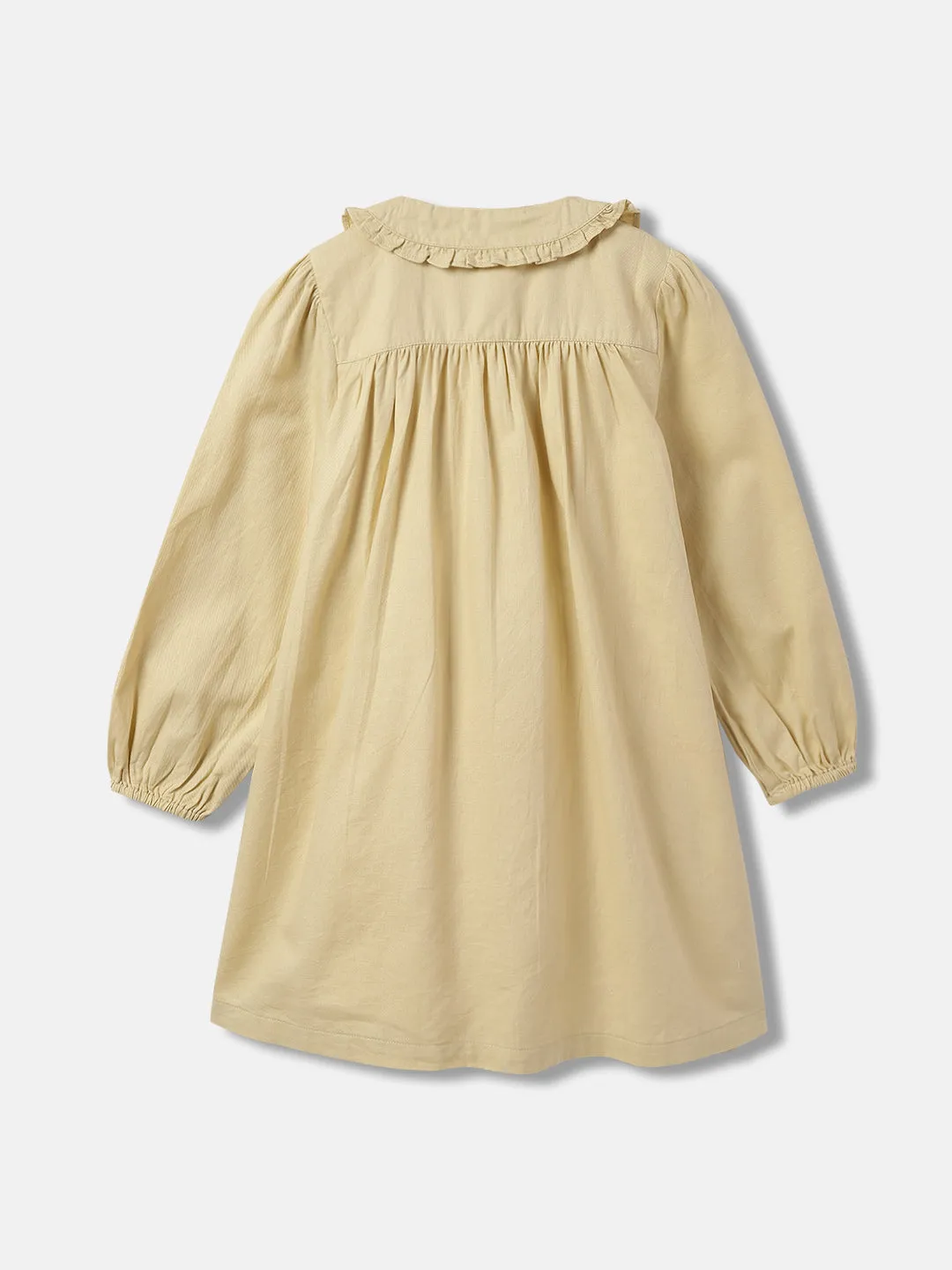 Blue Giraffe Girls Beige Embroidered Peter pan Collar Full Sleeves A-line Dress