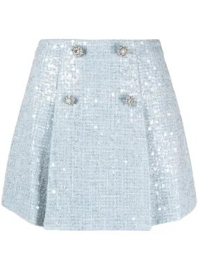 Blue Sequin Boucle Mini Skirt