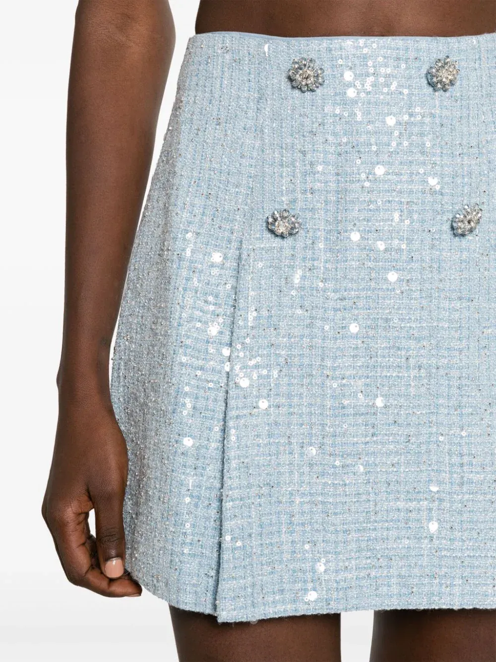 Blue Sequin Boucle Mini Skirt
