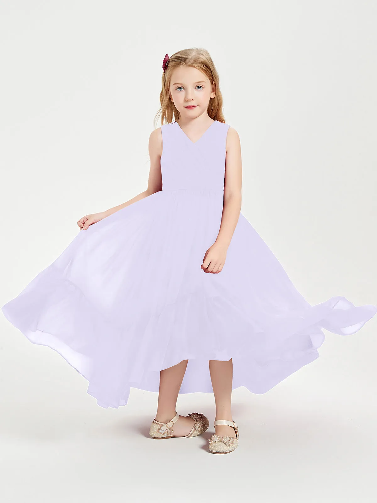 Boho Junior Bridesmaid Dresses Cascading Skirt Lilac