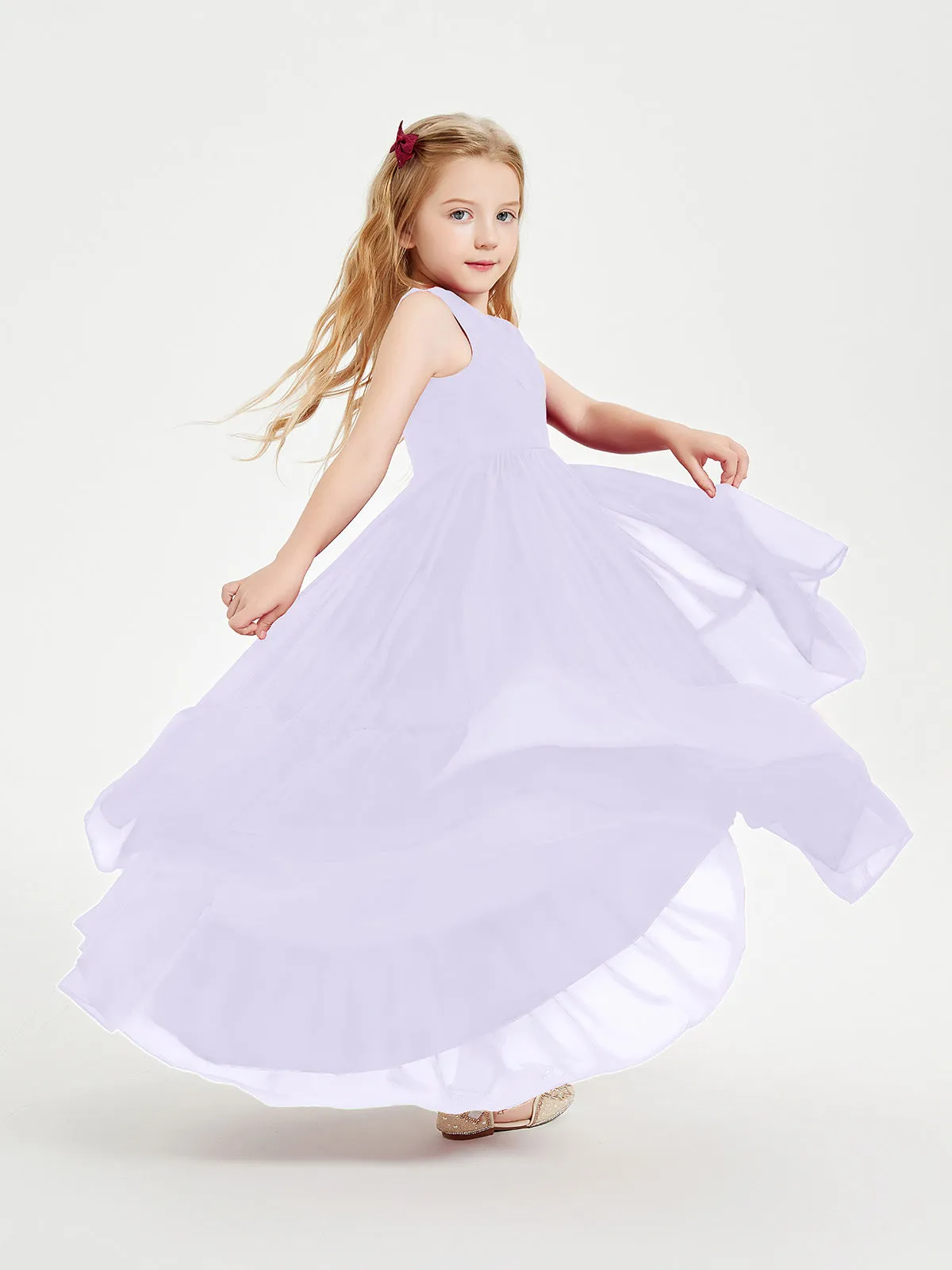 Boho Junior Bridesmaid Dresses Cascading Skirt Lilac
