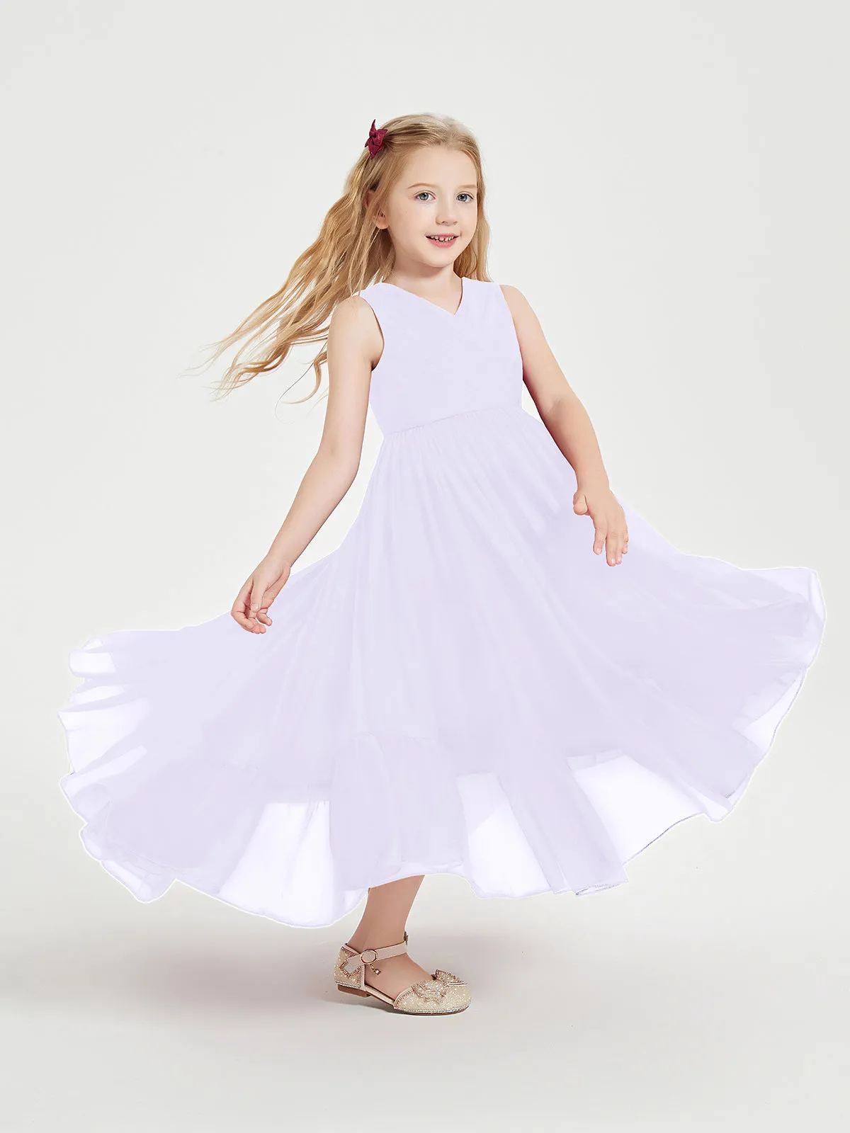 Boho Junior Bridesmaid Dresses Cascading Skirt Lilac