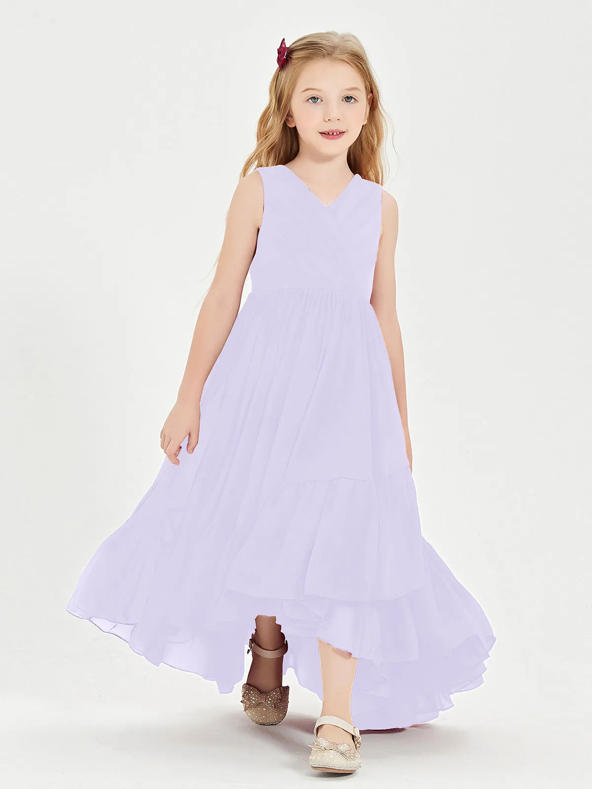Boho Junior Bridesmaid Dresses Cascading Skirt Lilac