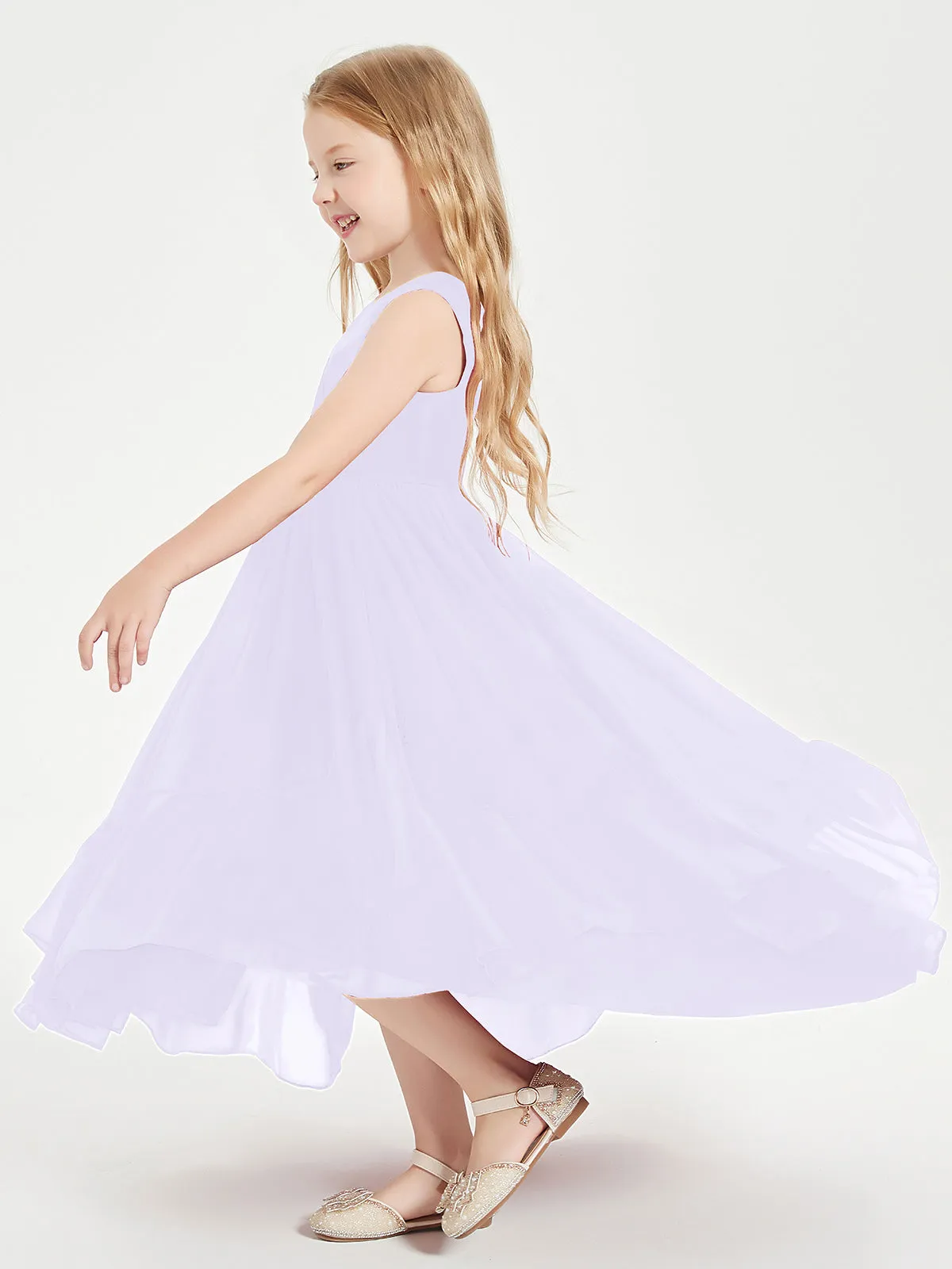 Boho Junior Bridesmaid Dresses Cascading Skirt Lilac