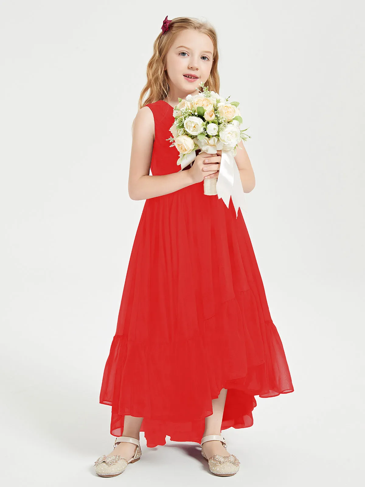 Boho Junior Bridesmaid Dresses Cascading Skirt Red