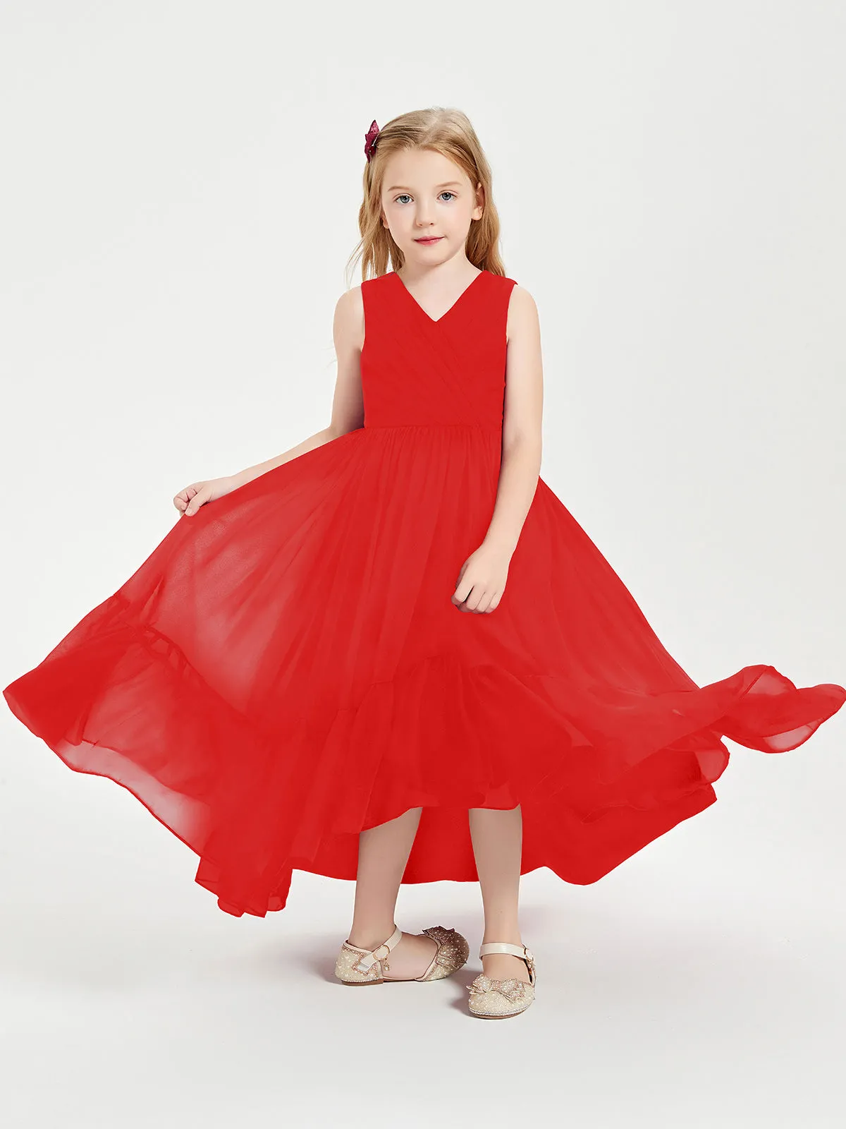 Boho Junior Bridesmaid Dresses Cascading Skirt Red