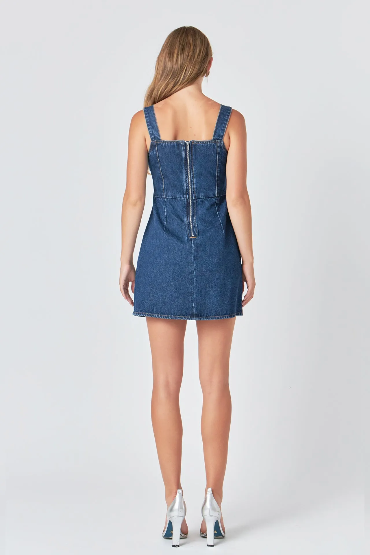 Bow Trim Denim Mini Dress