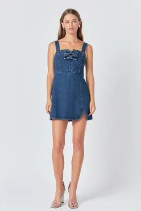 Bow Trim Denim Mini Dress