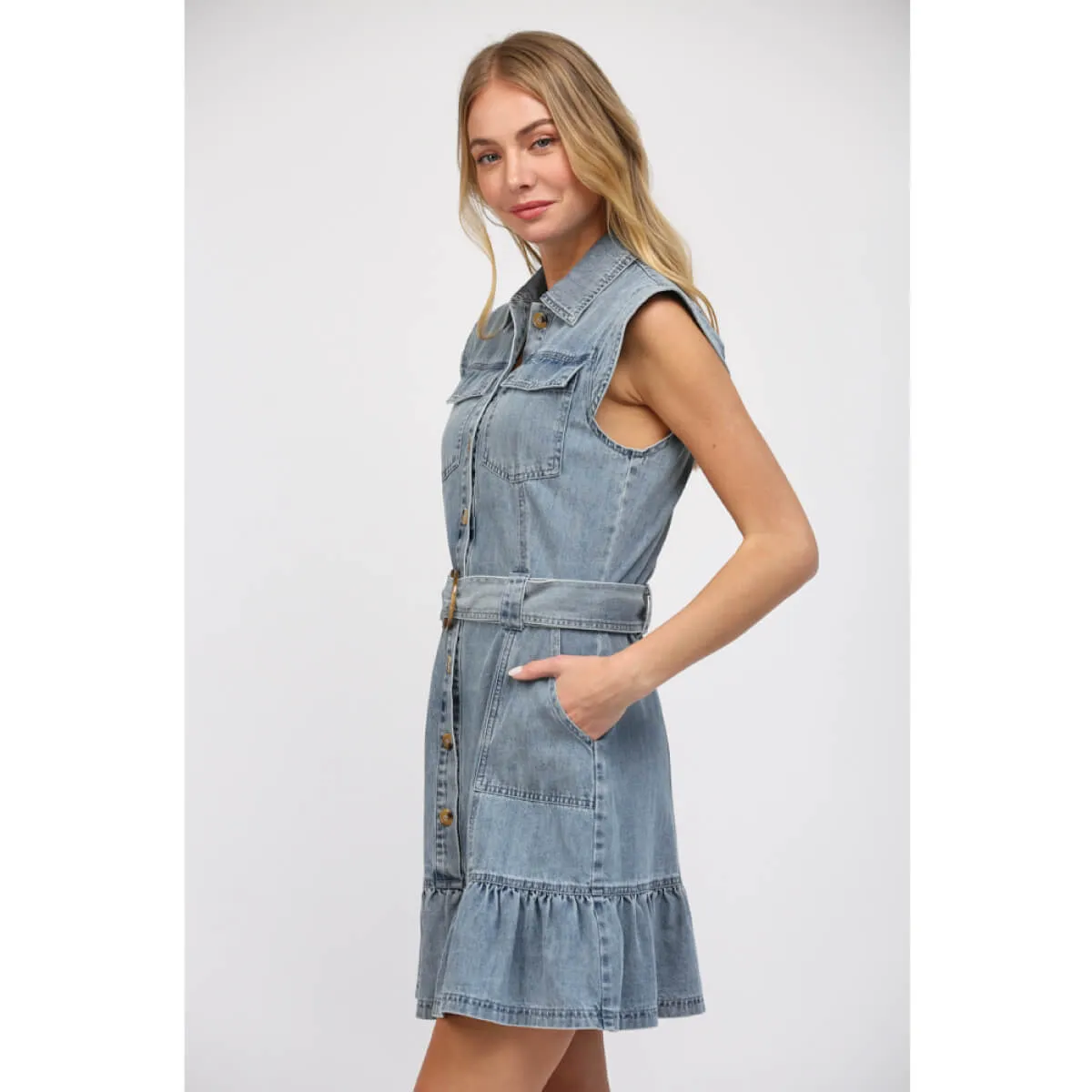 Button Front Denim Mini Dress