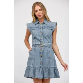 Button Front Denim Mini Dress