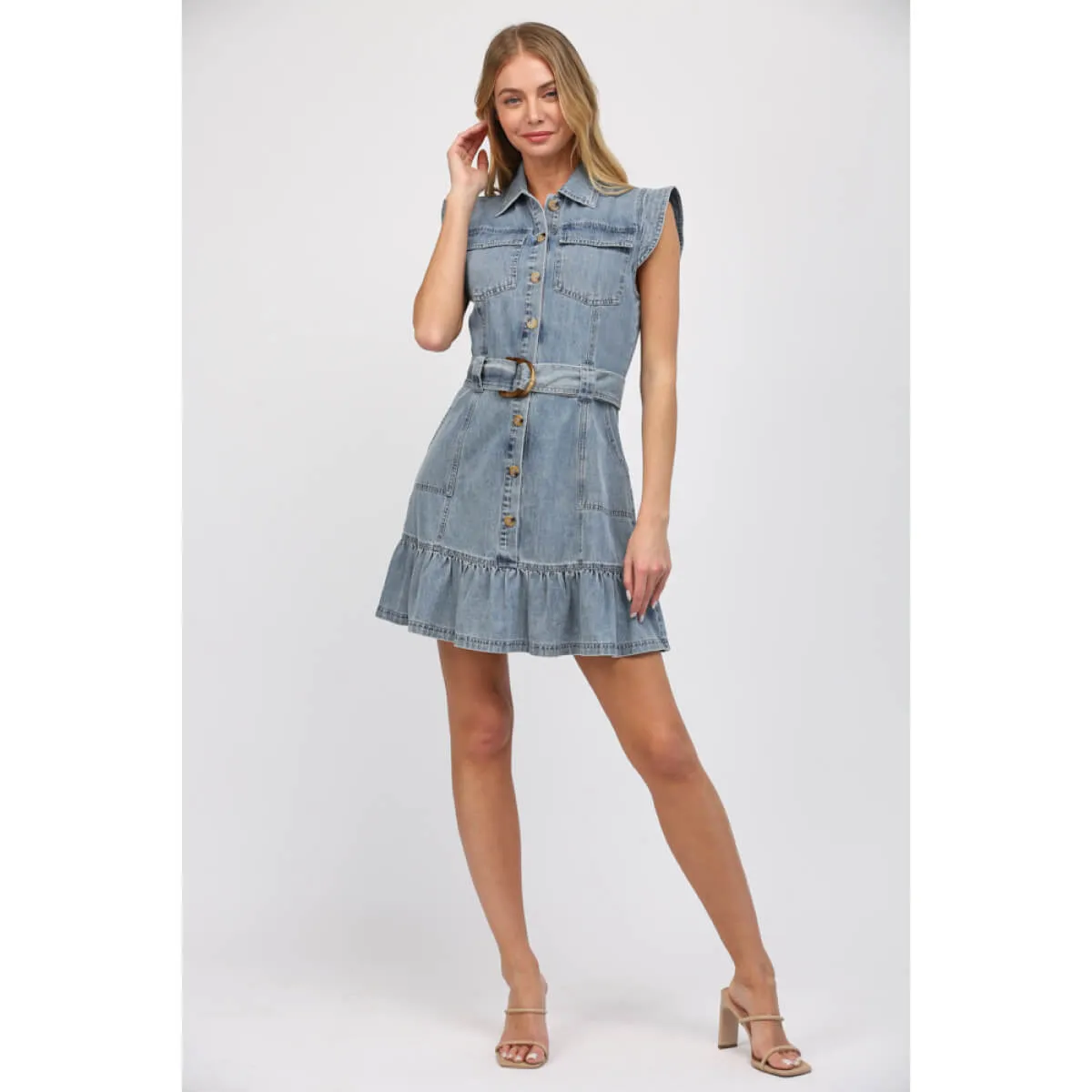 Button Front Denim Mini Dress