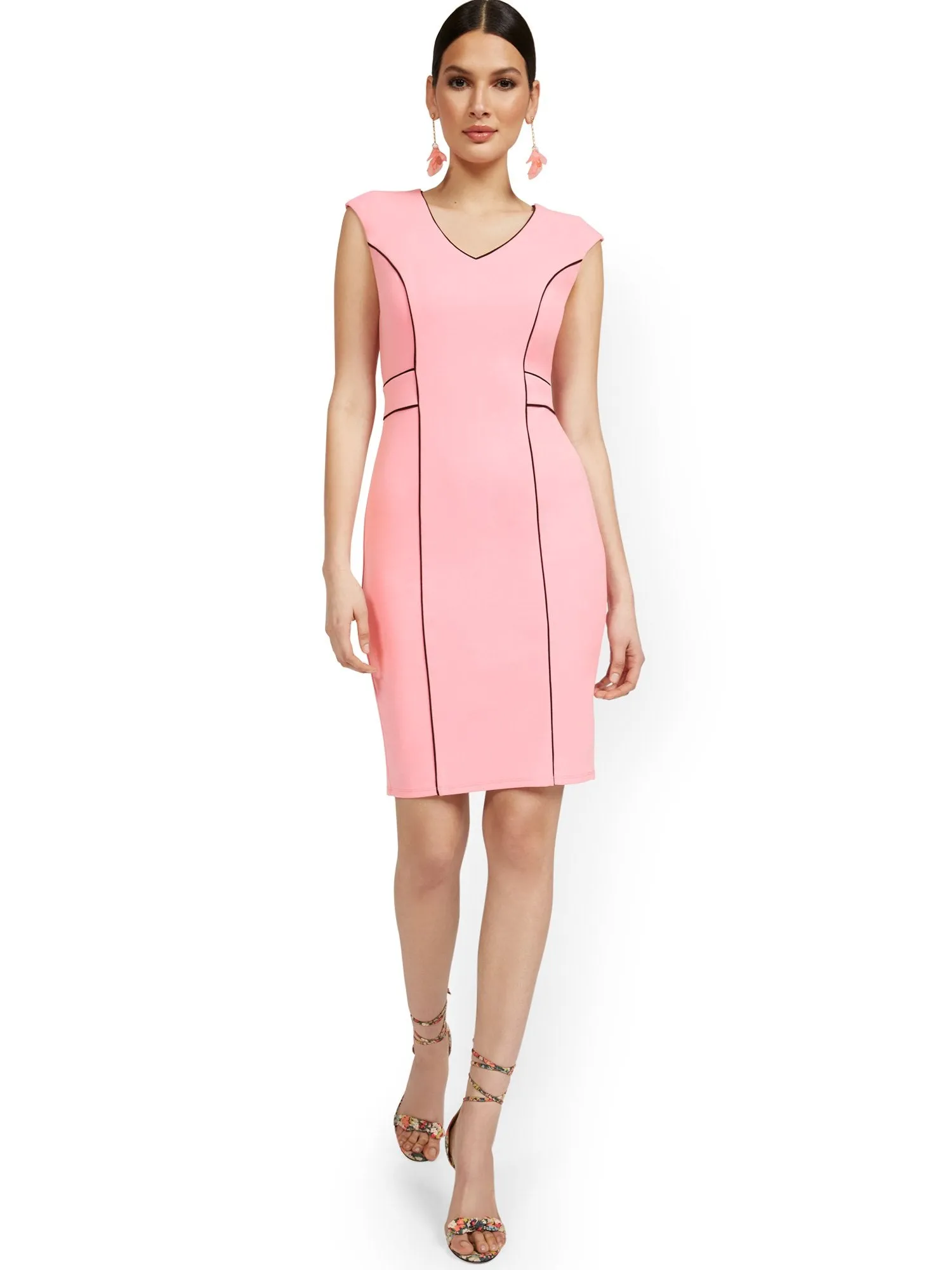 Cap-Sleeve Piped Sheath Dress - Magic Crepe®