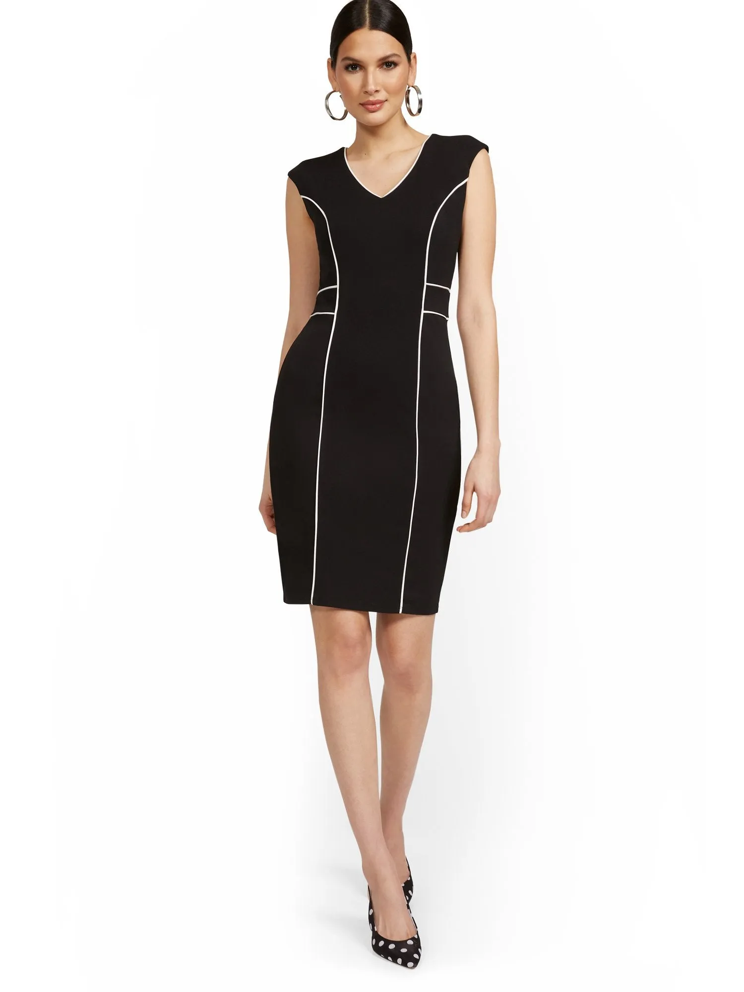 Cap-Sleeve Piped Sheath Dress - Magic Crepe®