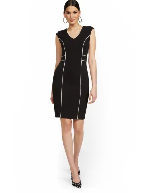Cap-Sleeve Piped Sheath Dress - Magic Crepe®