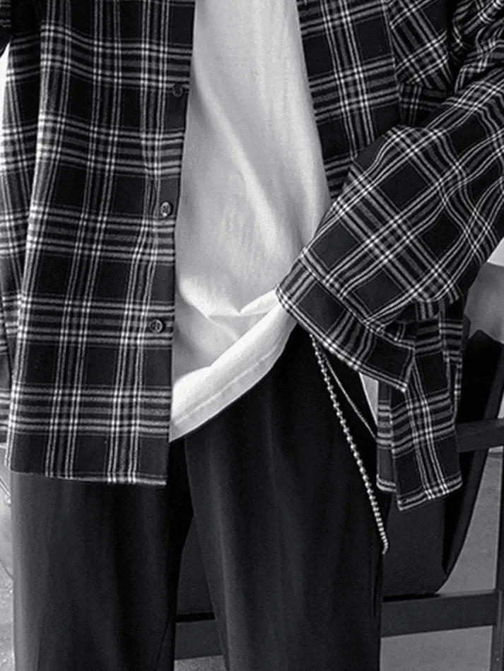 Chicmy-Men's Long Sleeve Checkered Button Shirt