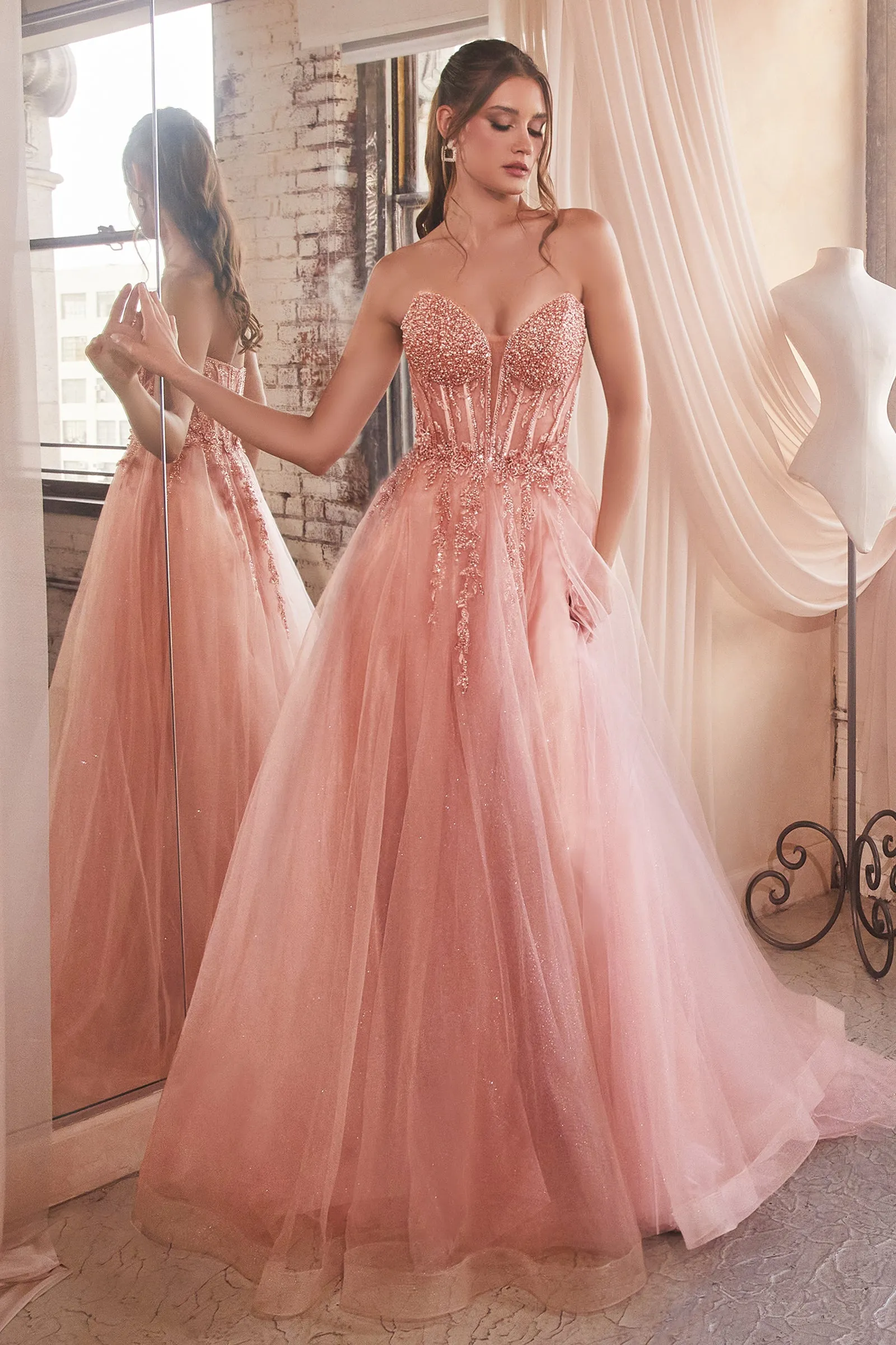 CINDERELLA DIVINE CD0230 Strapless Beaded Tulle Gown