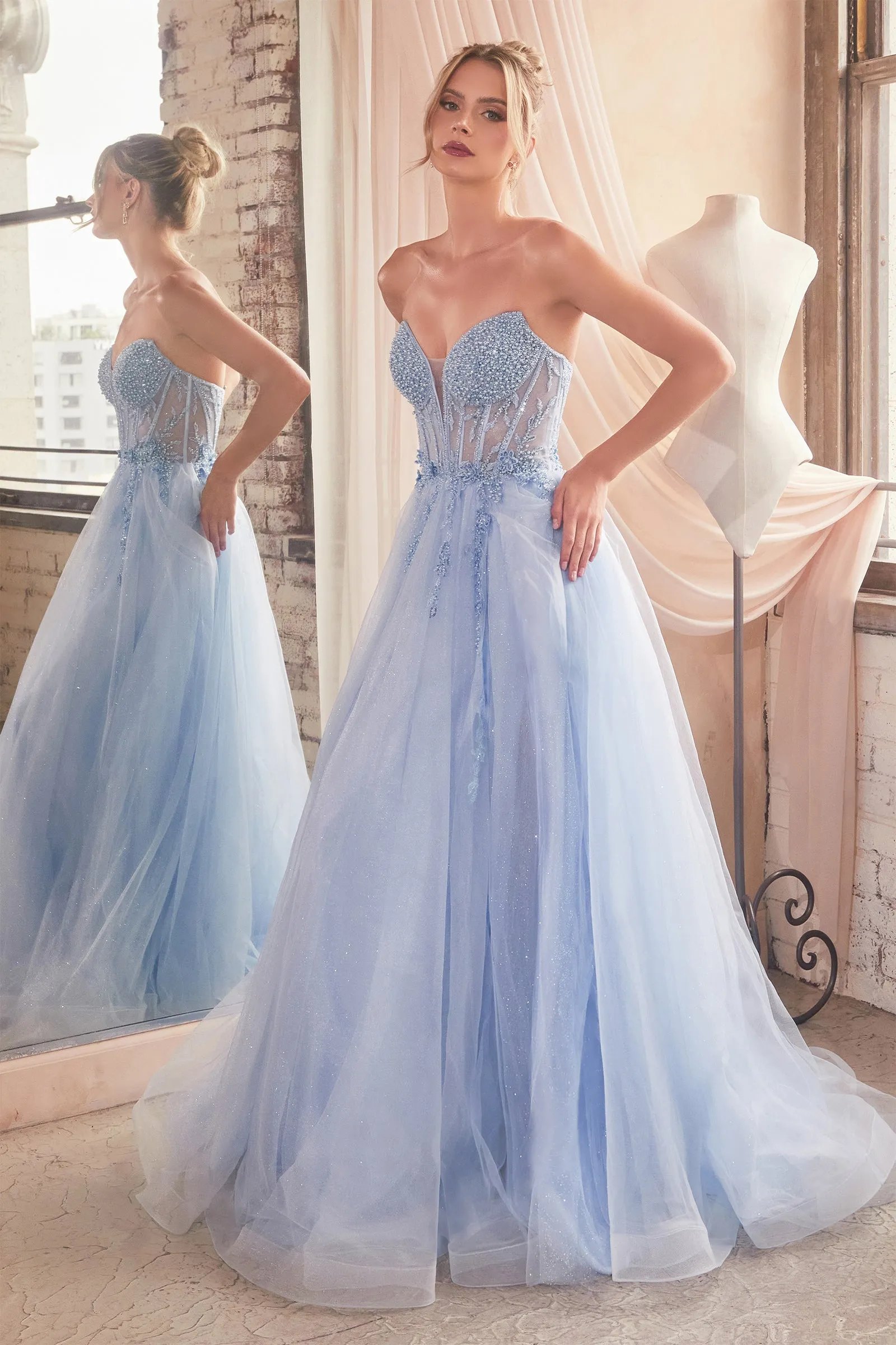 CINDERELLA DIVINE CD0230 Strapless Beaded Tulle Gown