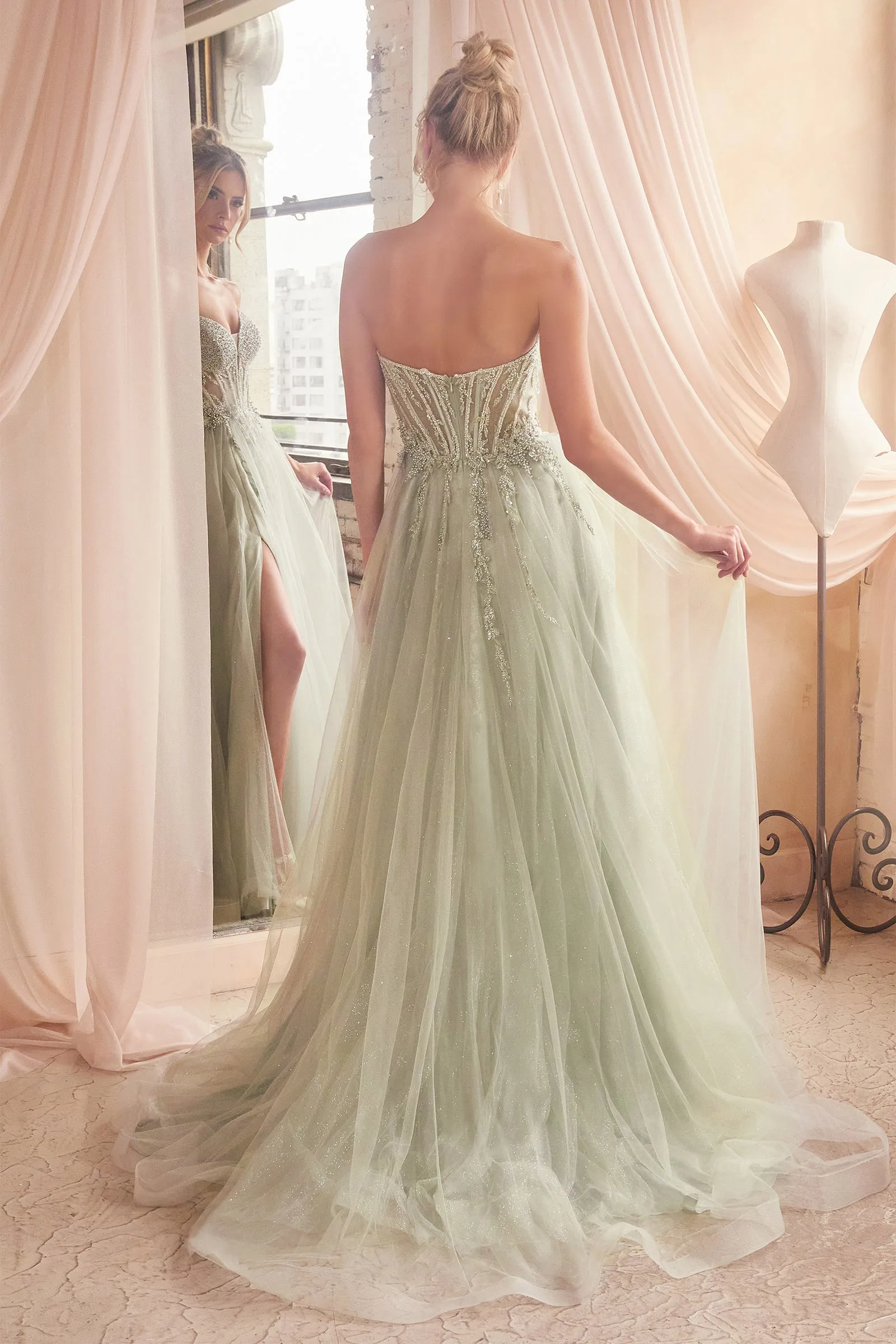 CINDERELLA DIVINE CD0230 Strapless Beaded Tulle Gown