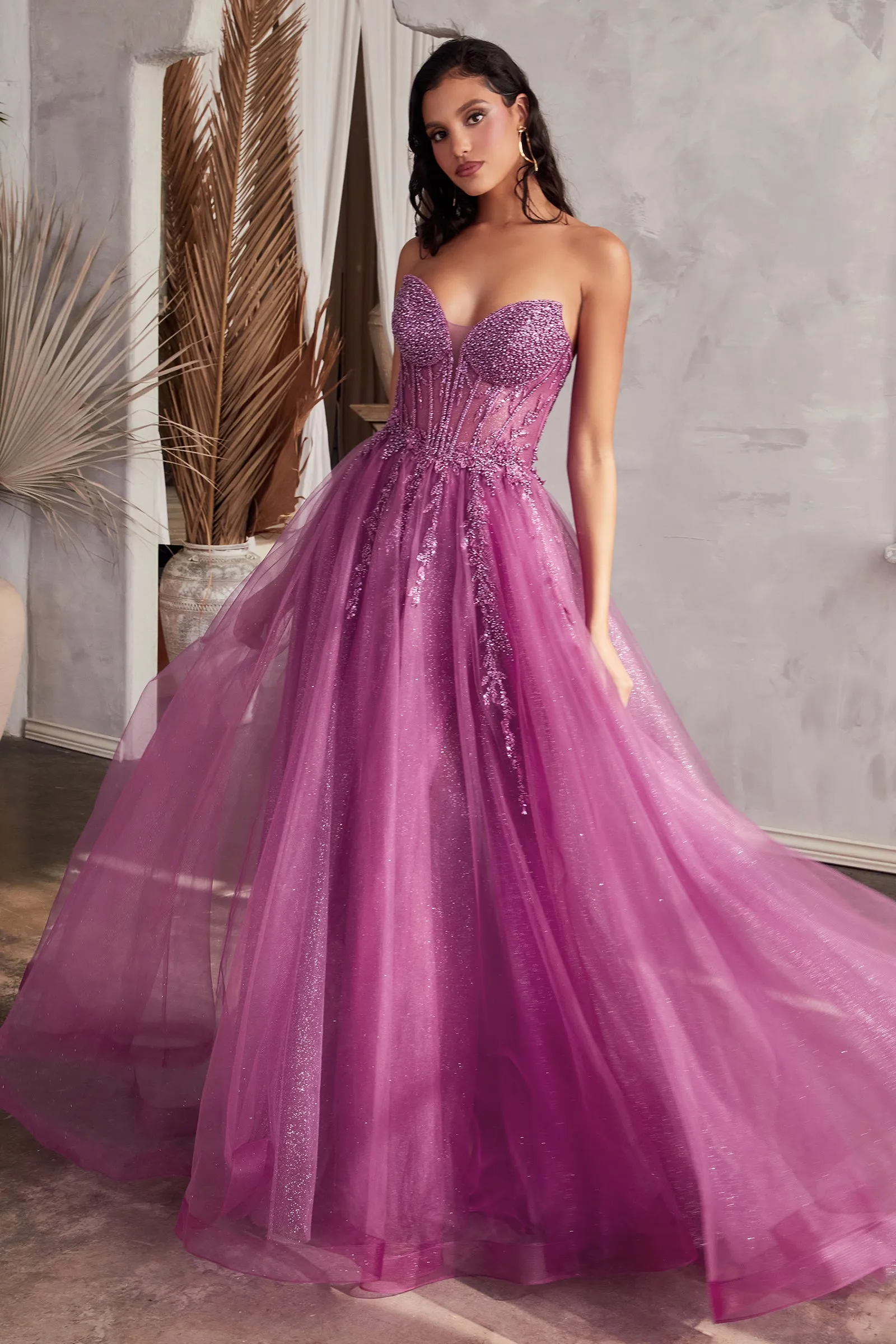 CINDERELLA DIVINE CD0230 Strapless Beaded Tulle Gown