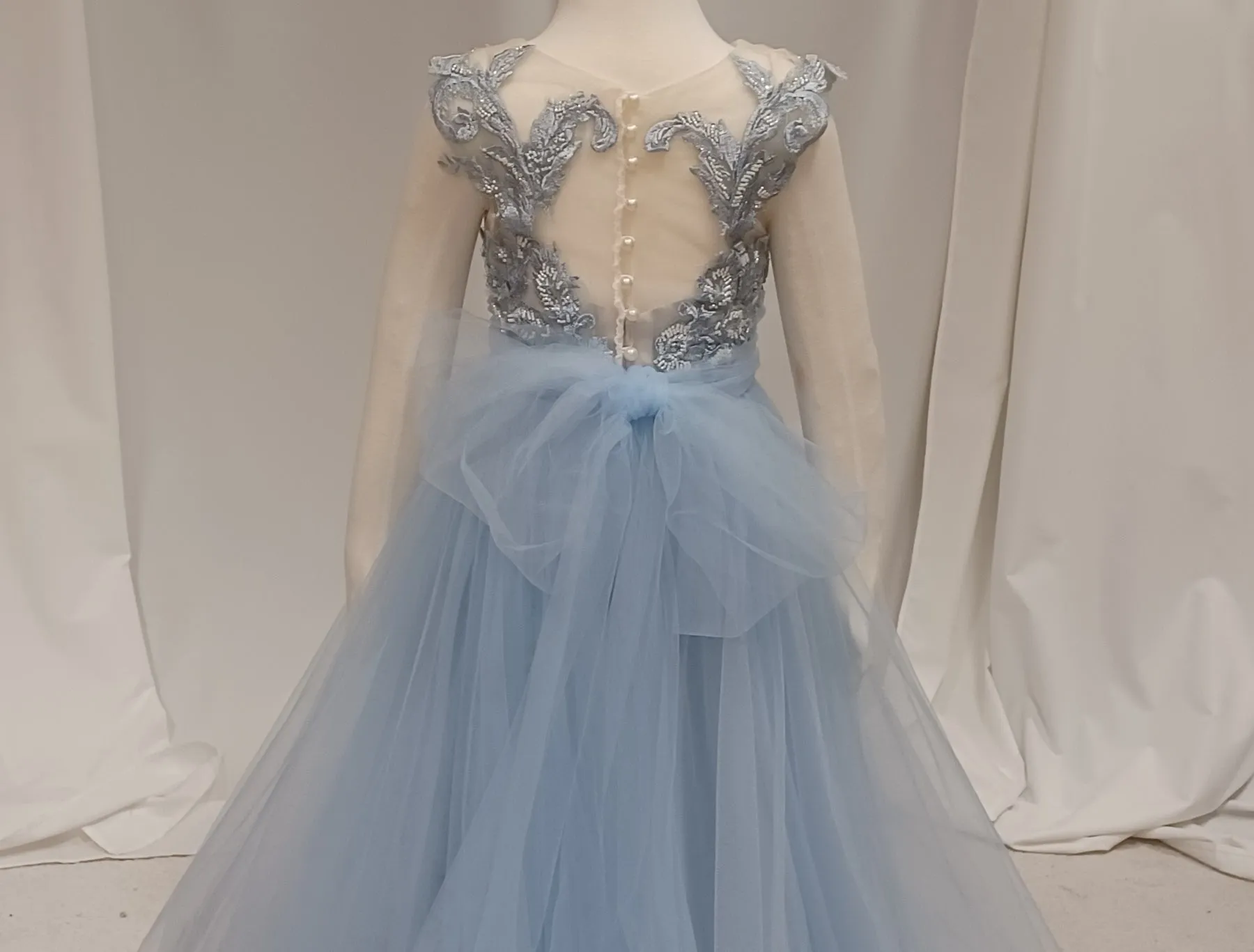 Cinderella - Sky Blue Illusion Lace with Horsehair trim layered skirt