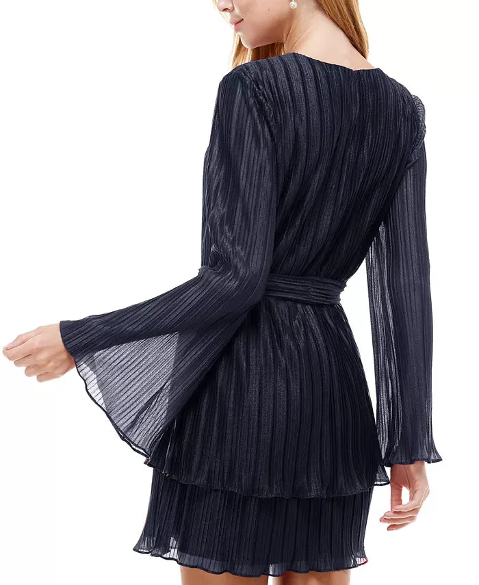 City Studio Juniors' Pleated Bell-Sleeve Dress