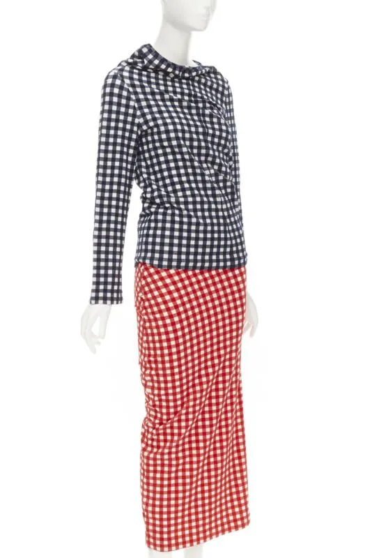 COMME DES GARCONS 1997 Vintage Lumps and Bumps gingham checked blue red set