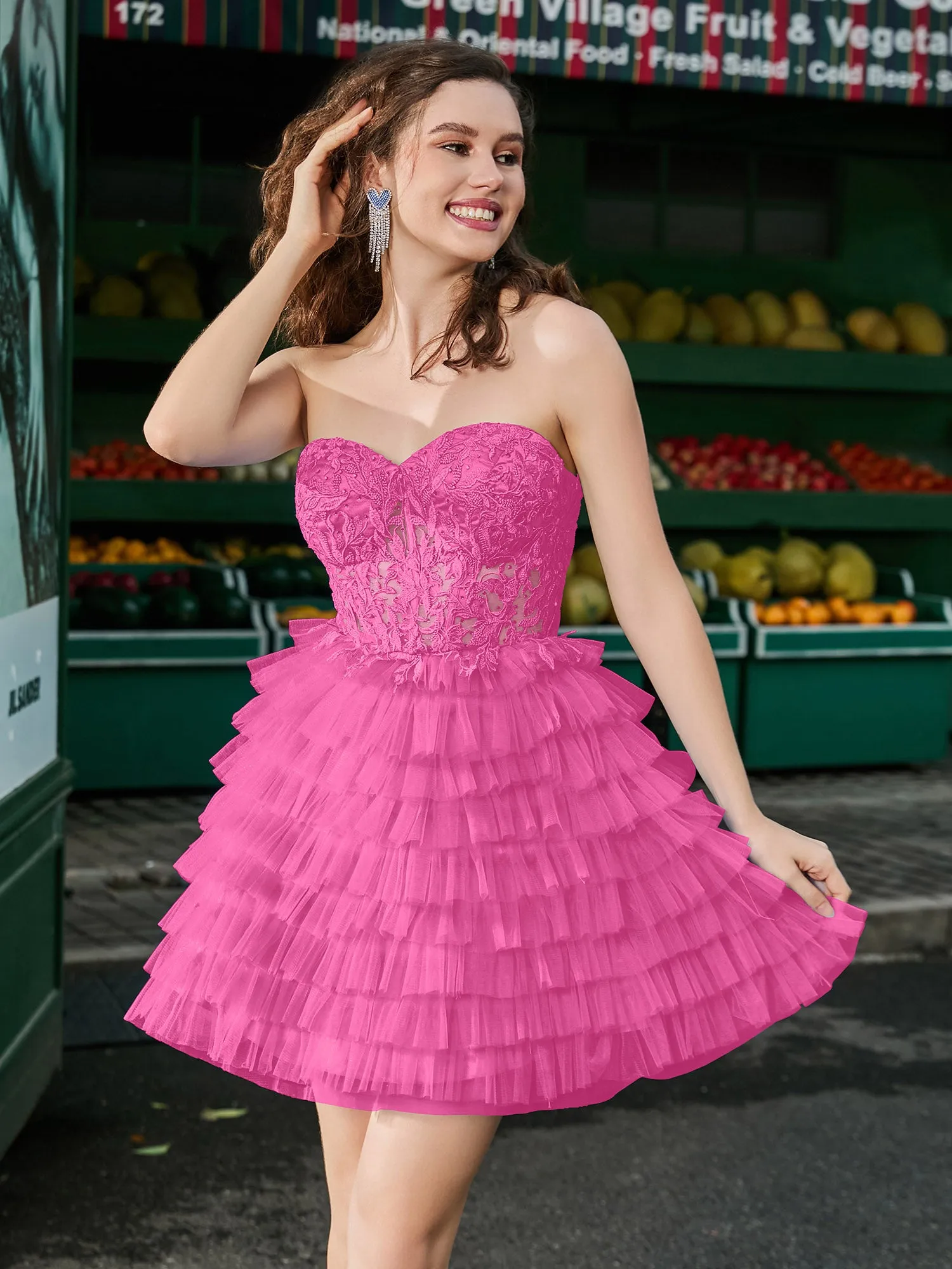 Corset Top Tiered Short Tulle Dress Azalea