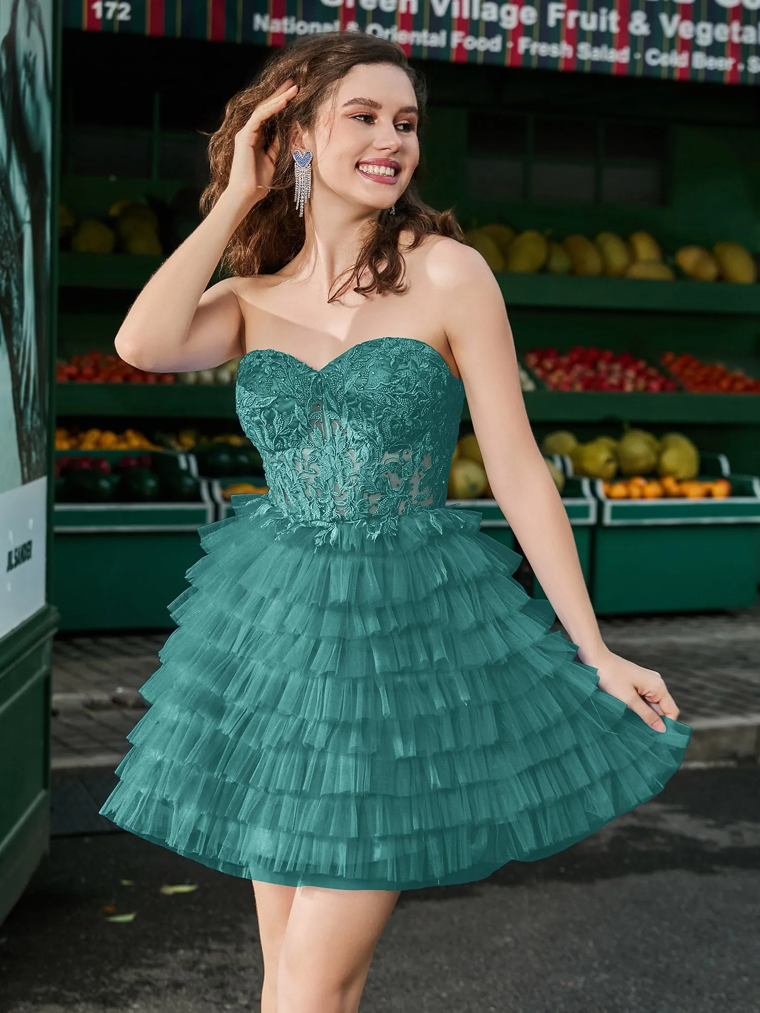 Corset Top Tiered Short Tulle Dress Jade