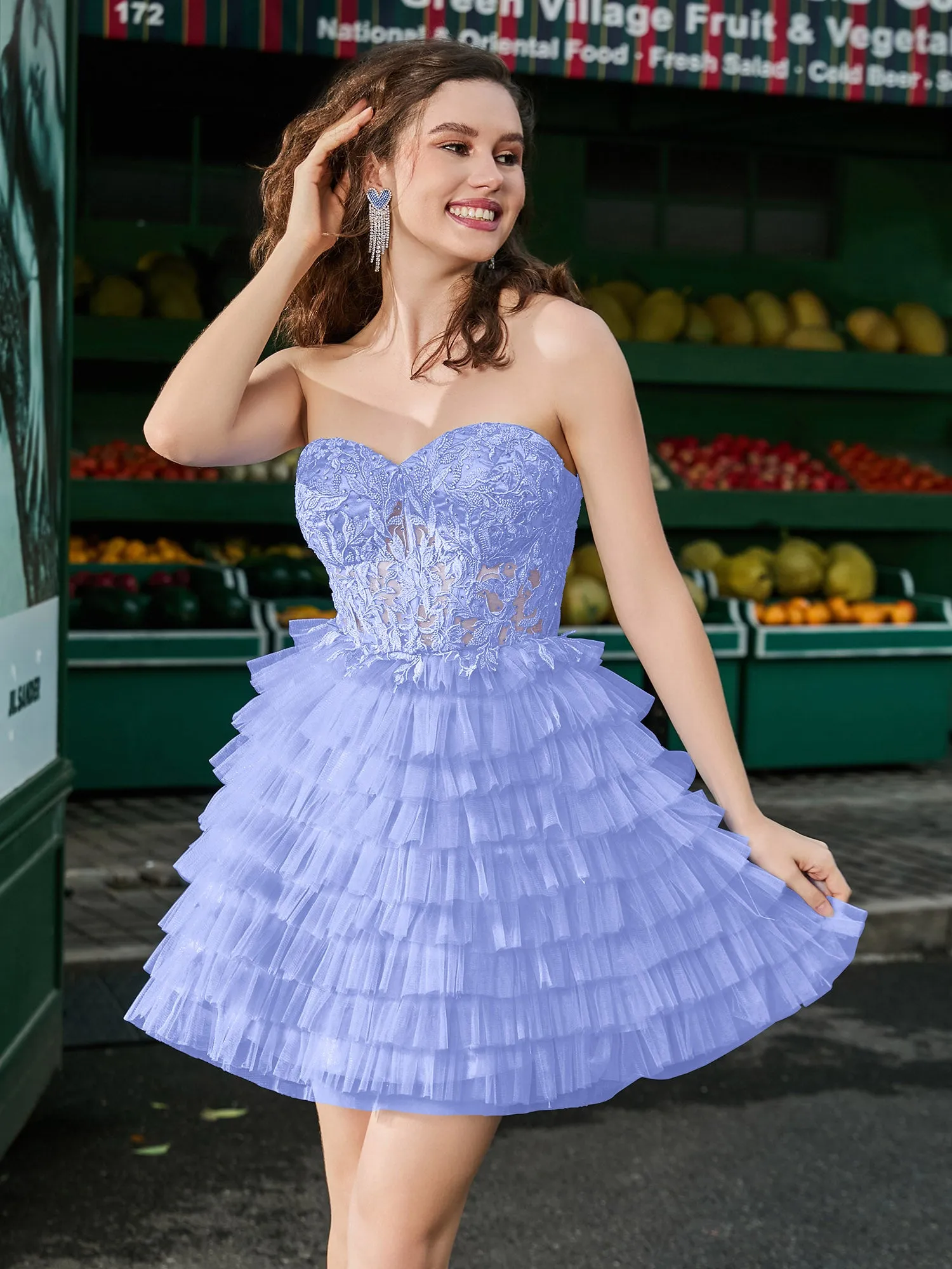 Corset Top Tiered Short Tulle Dress Lavender