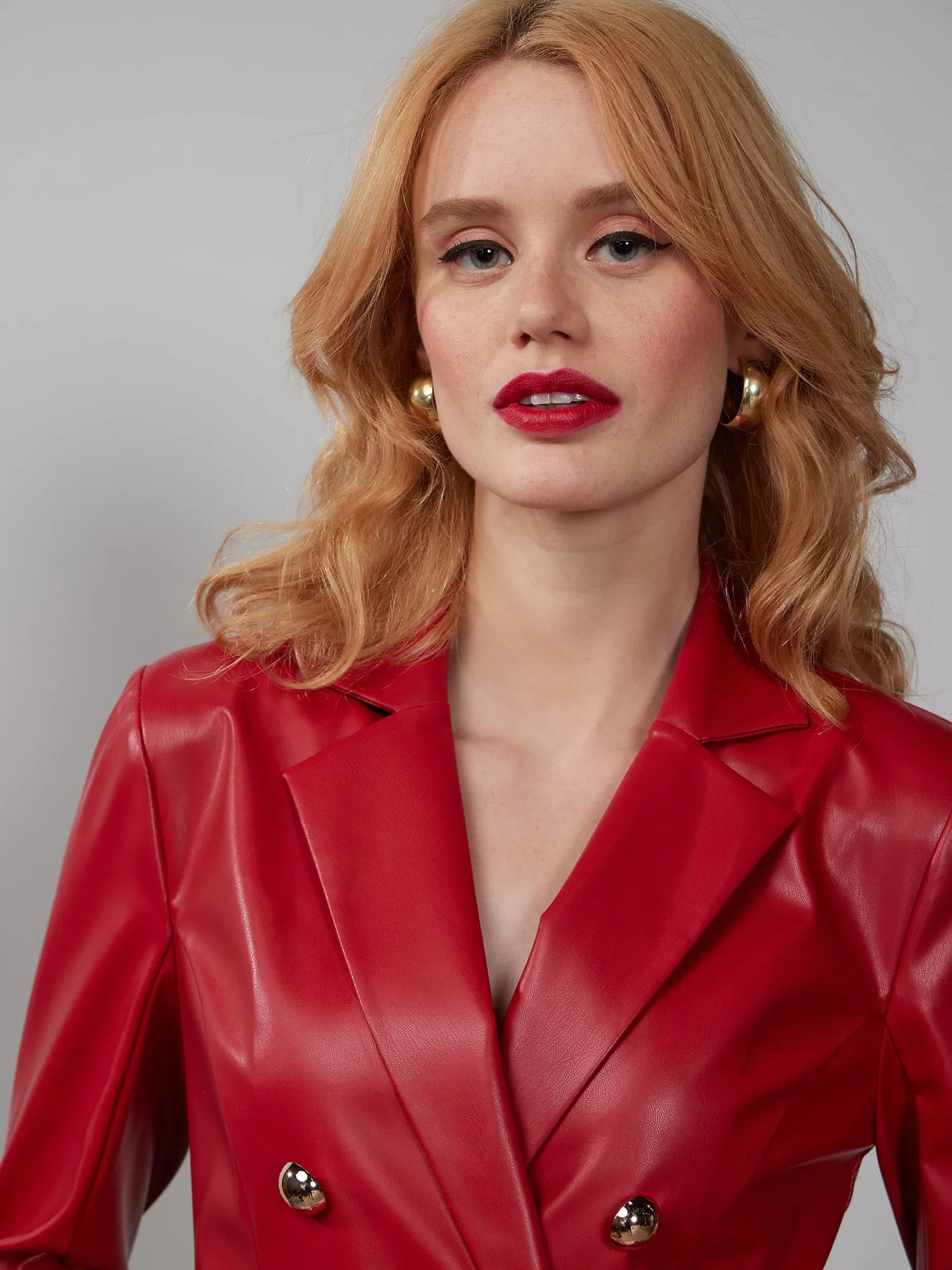 Double Breasted Vegan Leather Blazer Dress