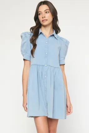 Dress | Denim Puff Sleeve