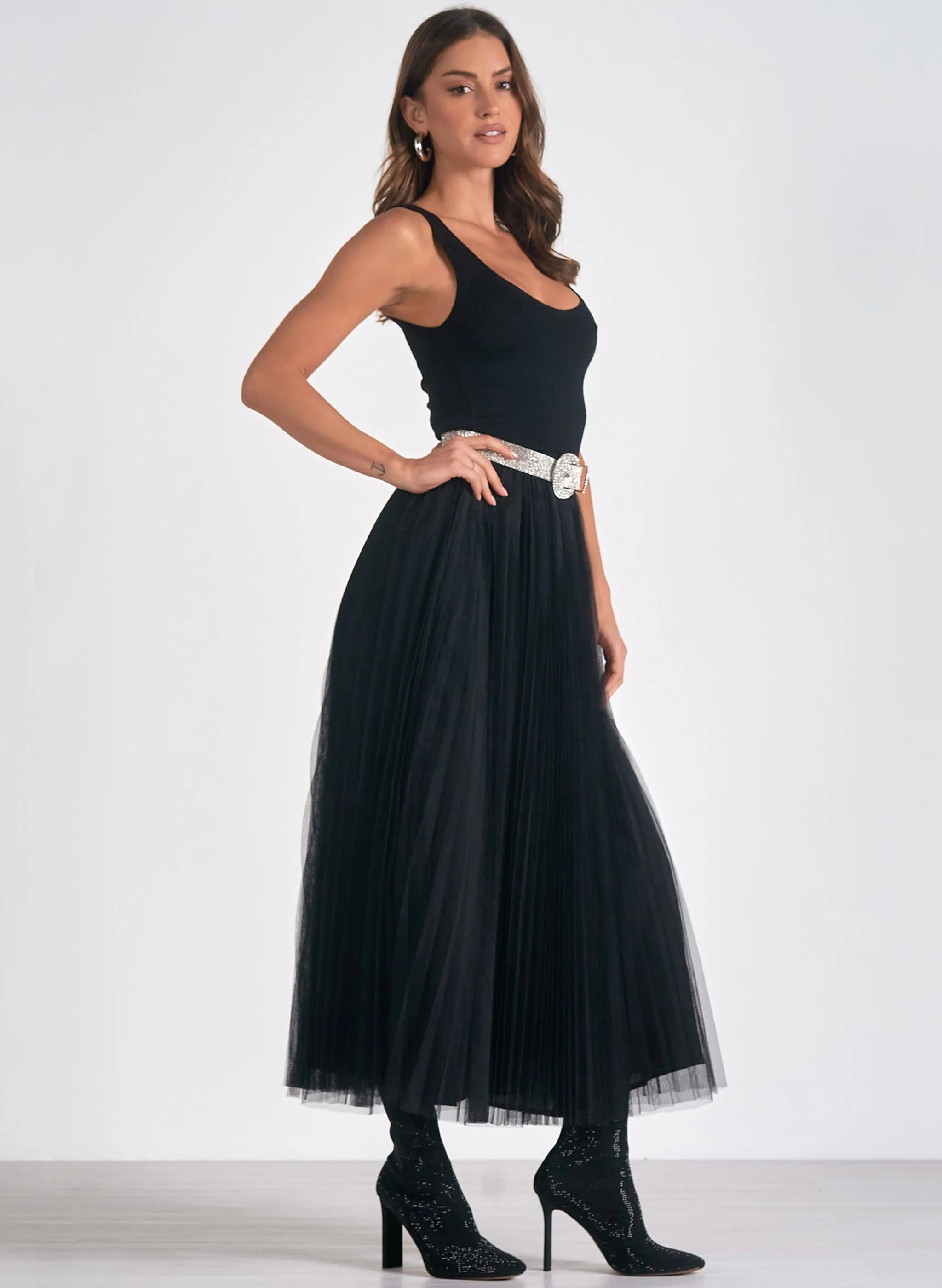 Elan - Maxi Tulle Skirt Dress - Black