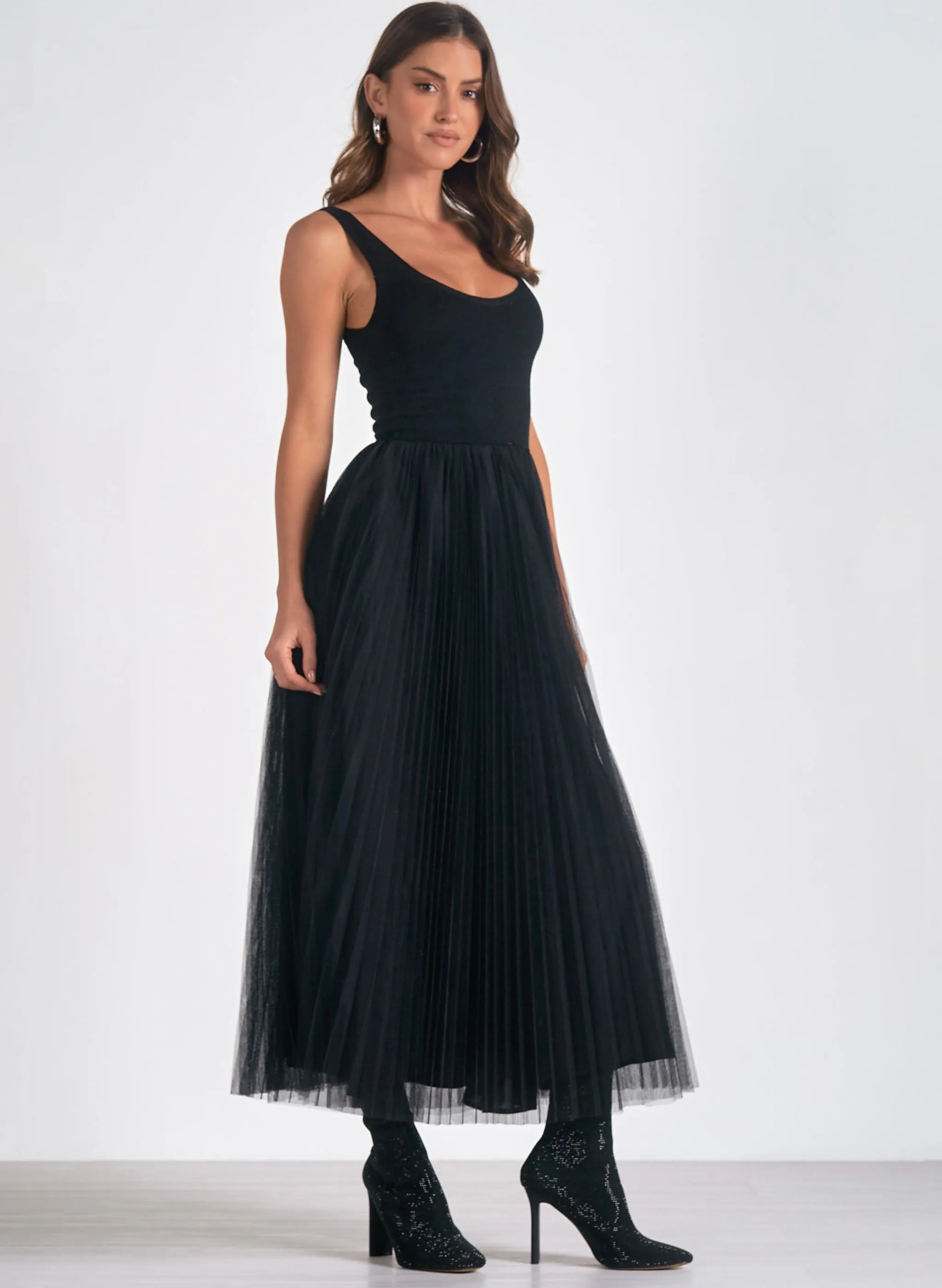 Elan - Maxi Tulle Skirt Dress - Black