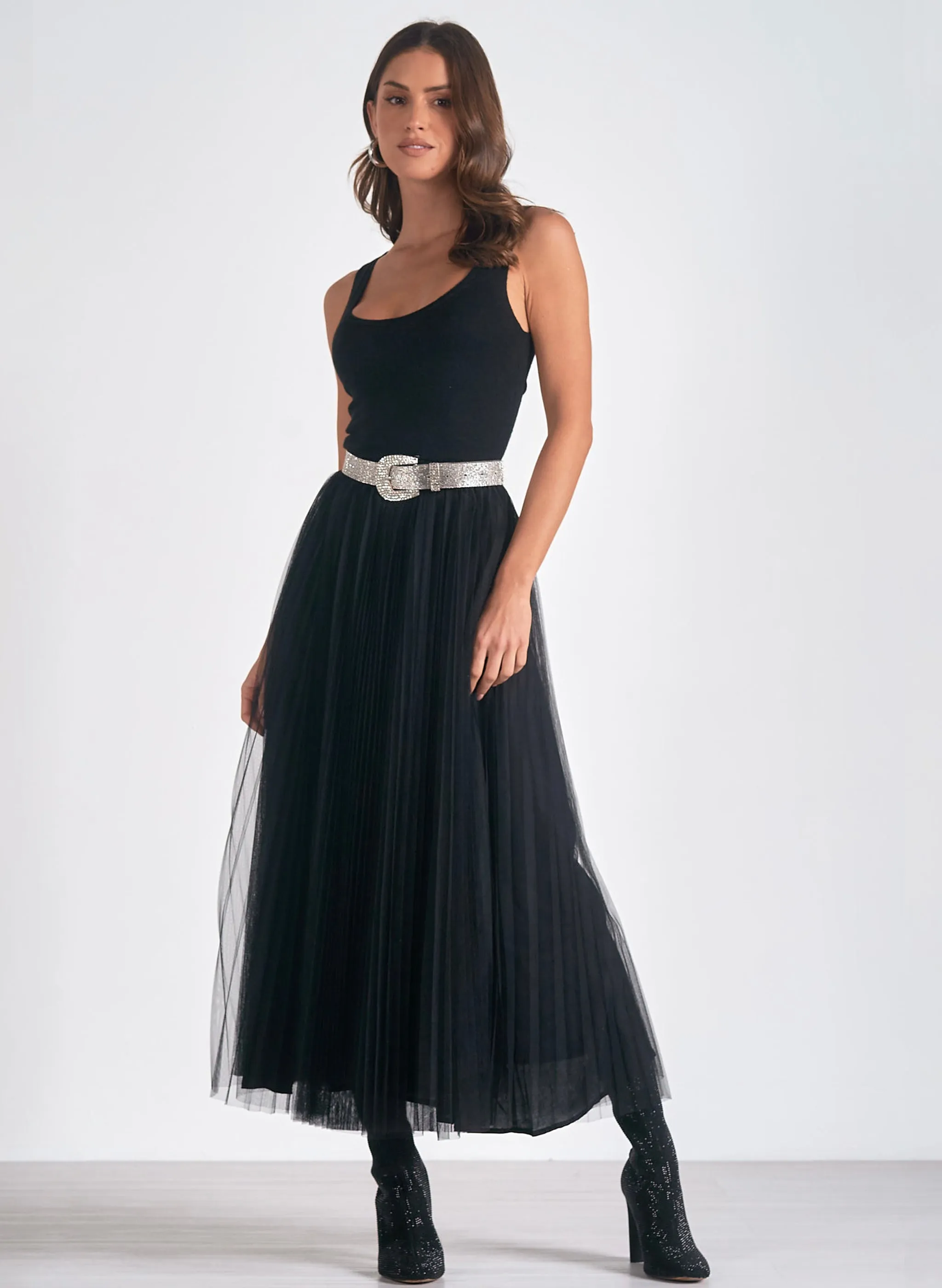 Elan - Maxi Tulle Skirt Dress - Black