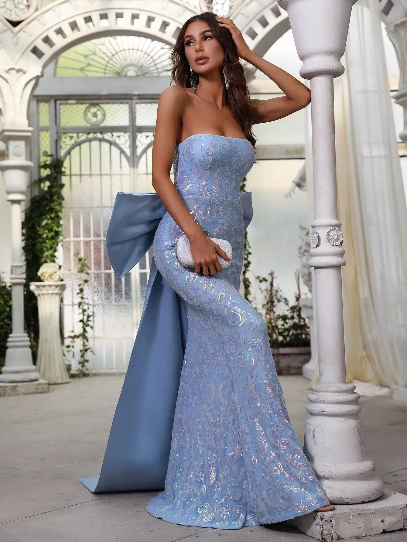 Elegant Maxi Mermaid Hem Tube Dress With Bow