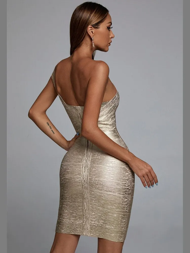 Elegant Metallic One Shoulder Mini Dress