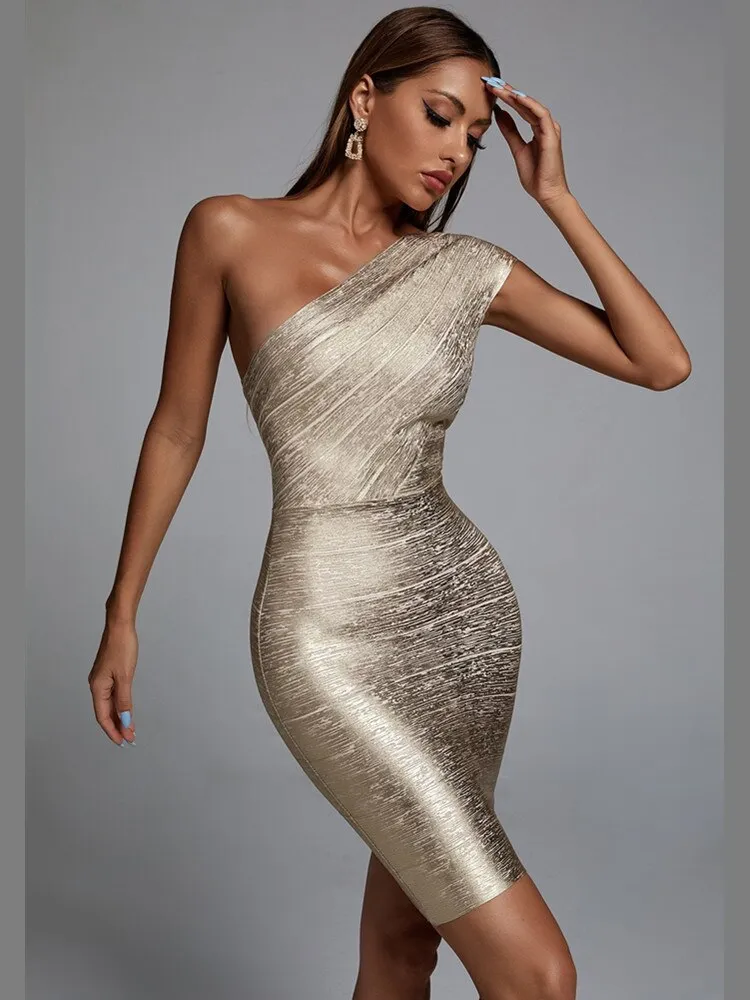 Elegant Metallic One Shoulder Mini Dress
