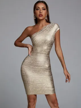 Elegant Metallic One Shoulder Mini Dress