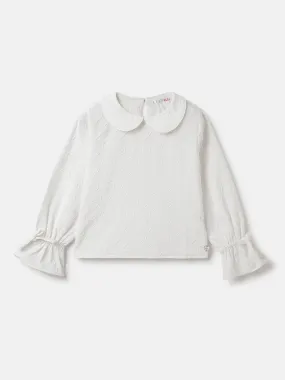Elle Girls White Self-Design Peter Pan Collar Full Sleeves Top