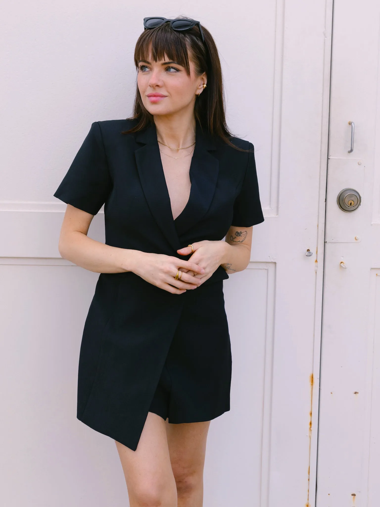 Endless Rose Black Short Sleeve Blazer Romper