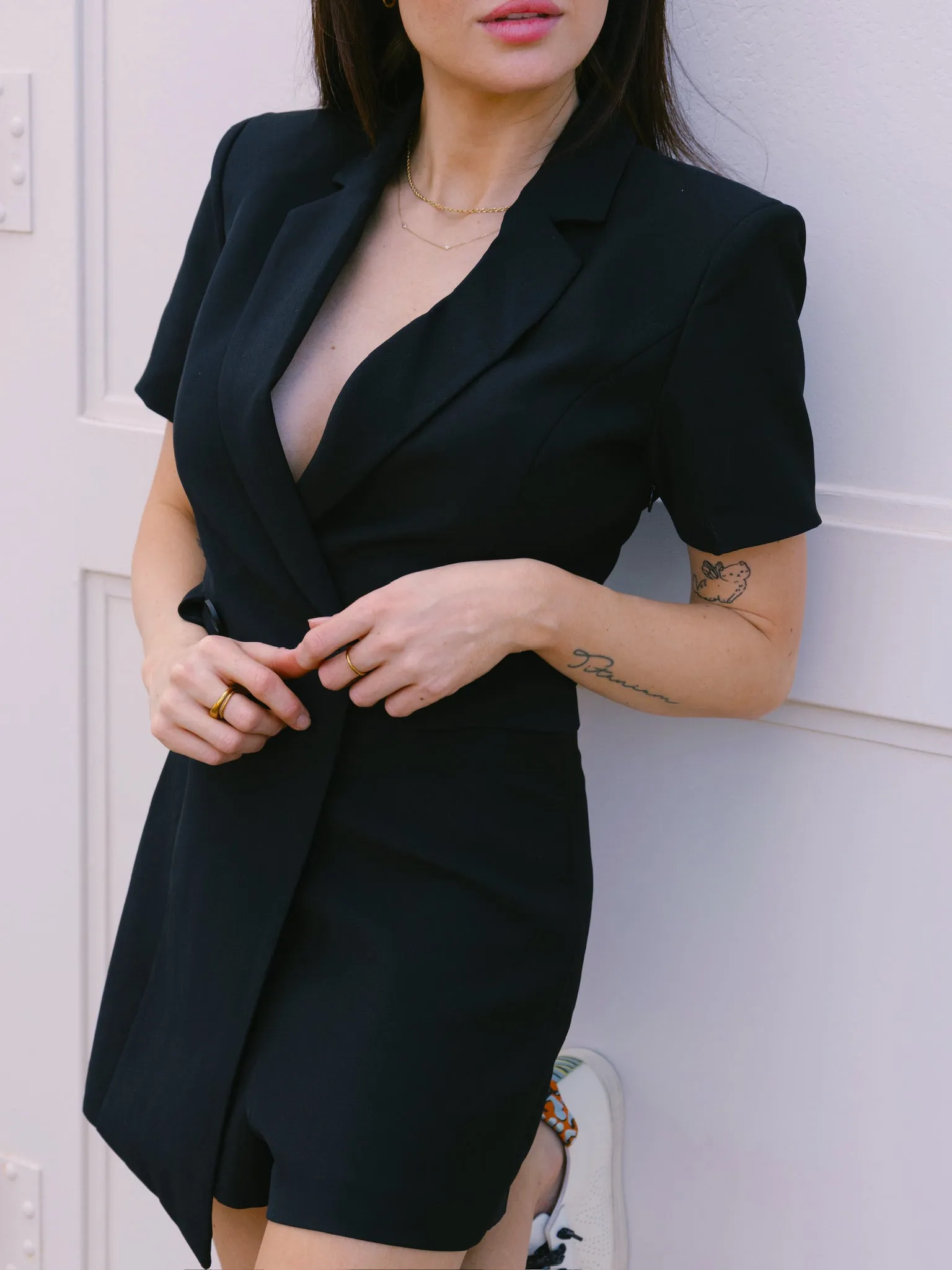 Endless Rose Black Short Sleeve Blazer Romper