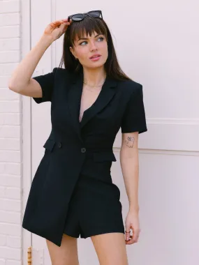 Endless Rose Black Short Sleeve Blazer Romper