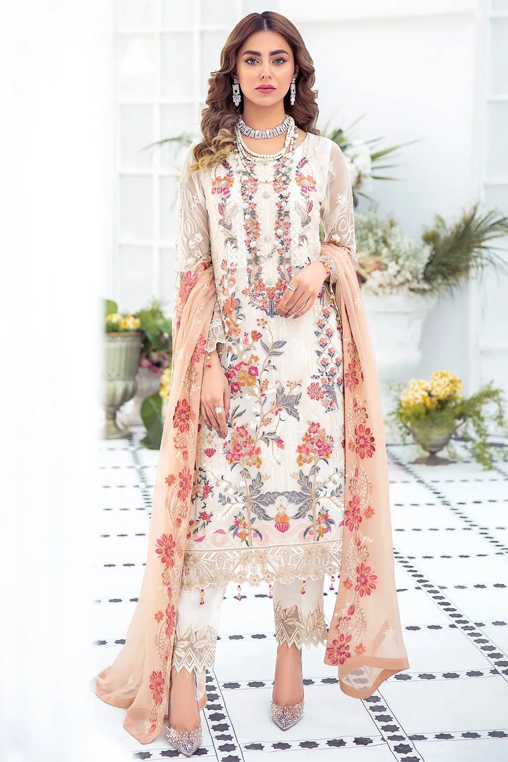 Ethereal Shalwar Kameez Woman in White Color #PF373