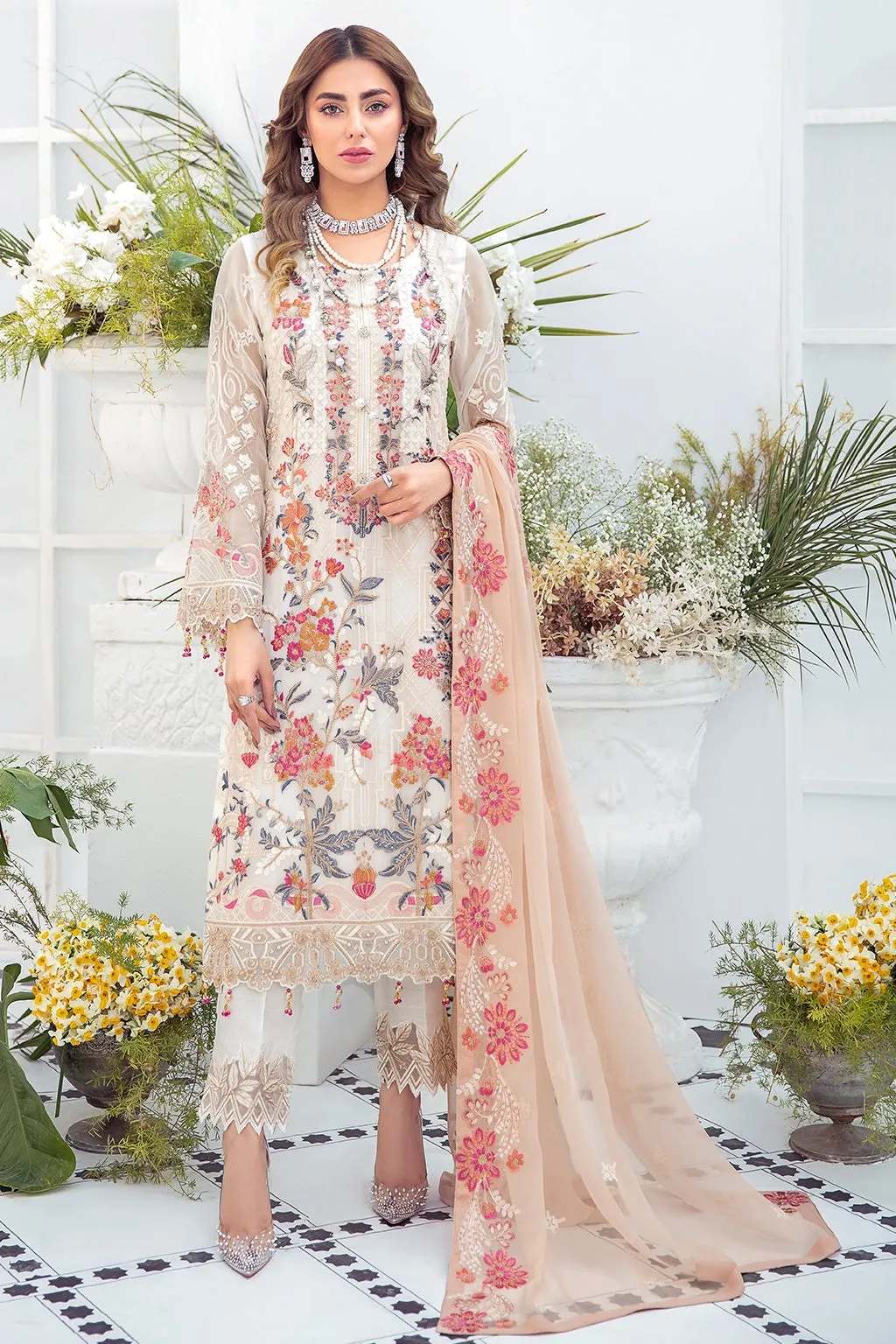 Ethereal Shalwar Kameez Woman in White Color #PF373