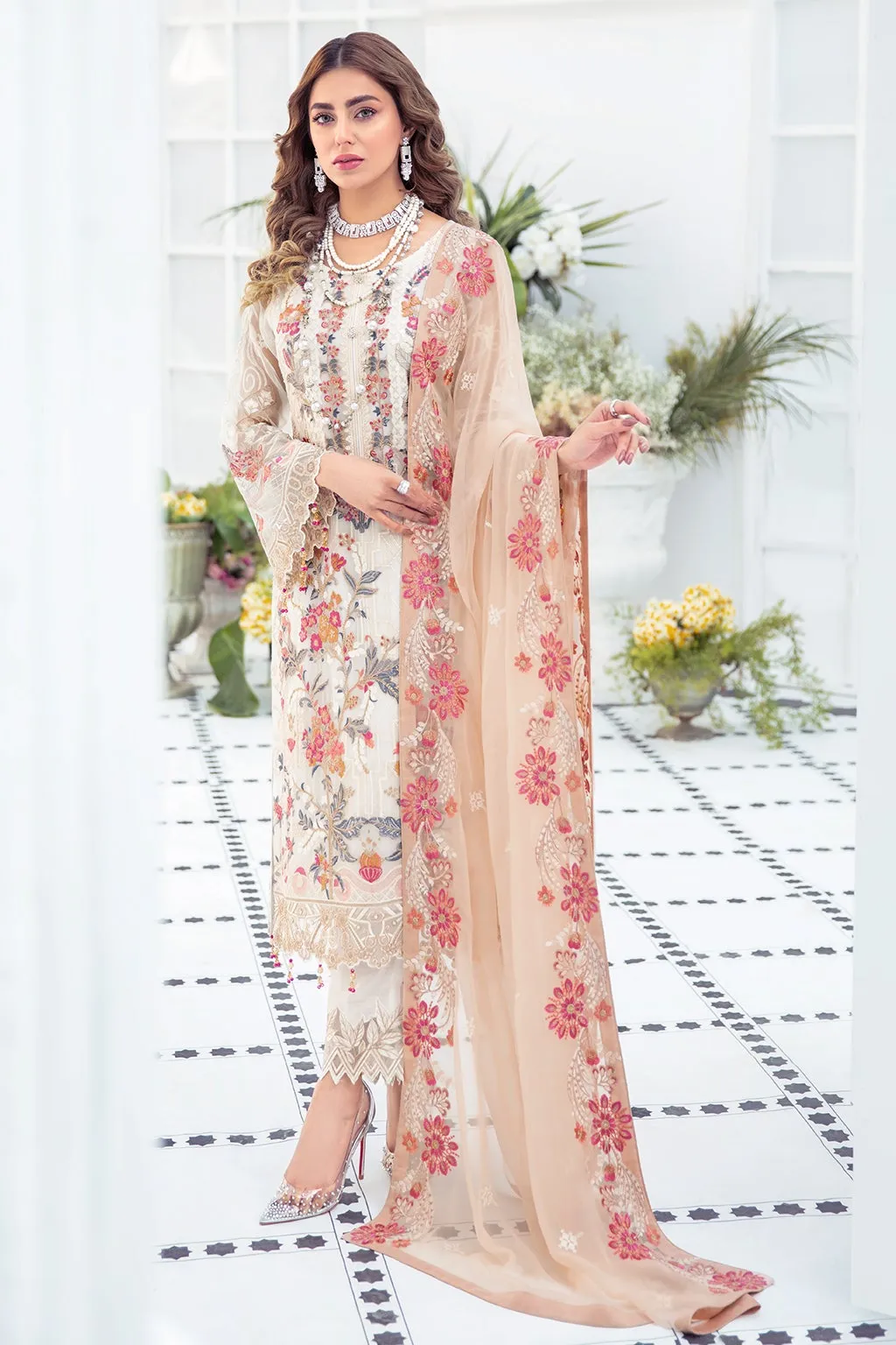 Ethereal Shalwar Kameez Woman in White Color #PF373