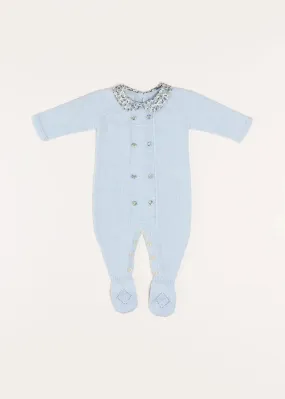 Evelyn Floral Peter Pan Collar Knitted All-In-One in Blue (1-6mths)