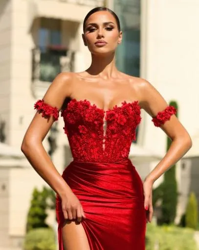 Faith Off Shoulder Corset Gown - Red