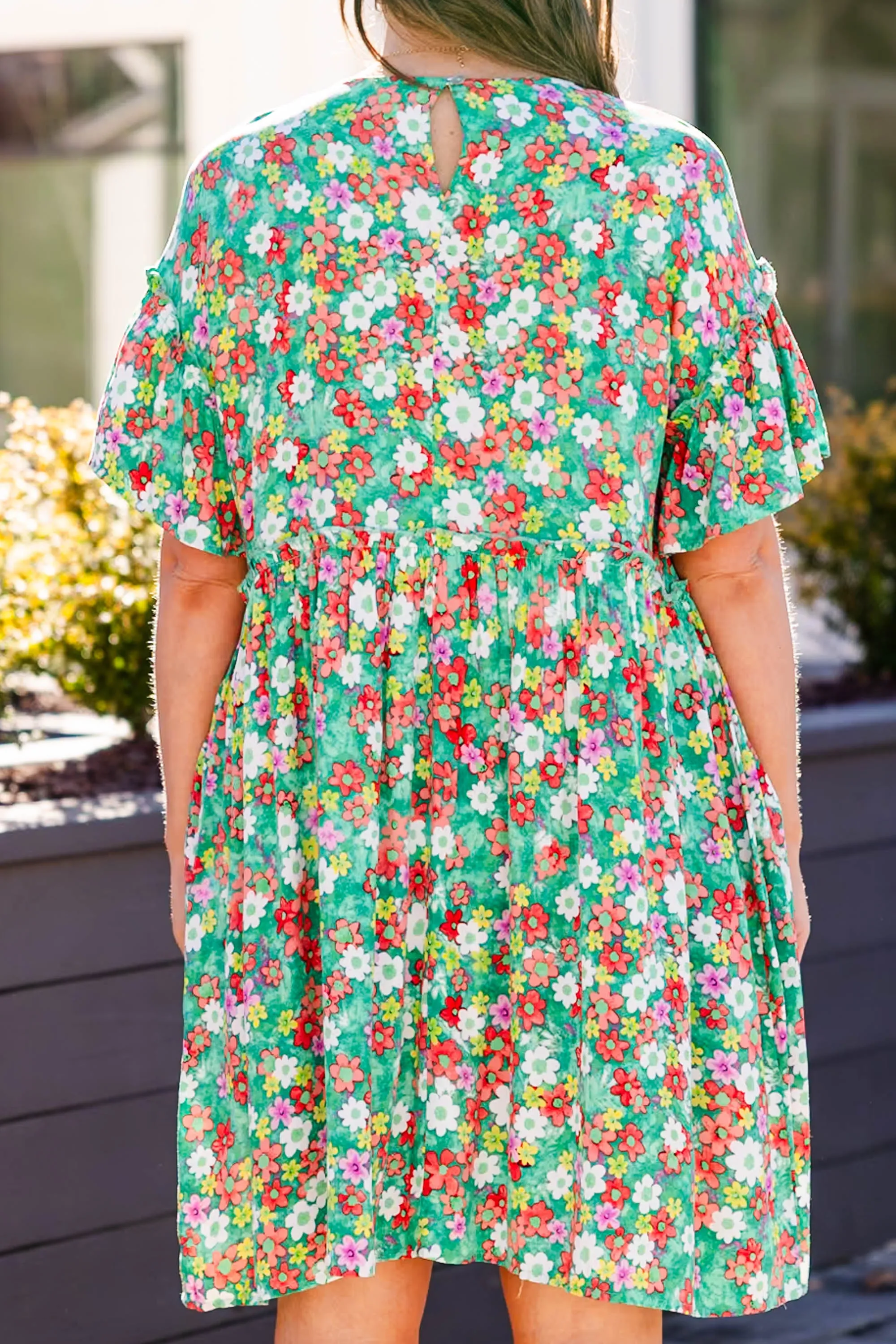 Fire Flower Babydoll Dress, Green