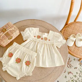 Floral Embroidery Baby Peter Pan Tee & Short Set